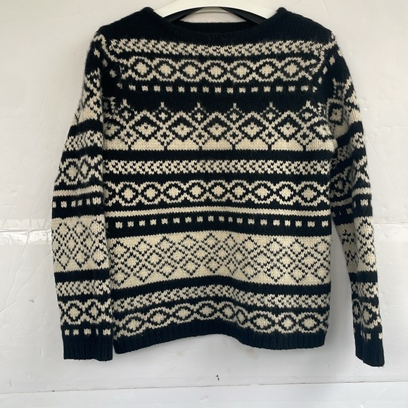 Eddie Bauer Womens Chunky Knit Black Cream Lambswool Angora Blend Sweater Medium - Picture 12 of 17
